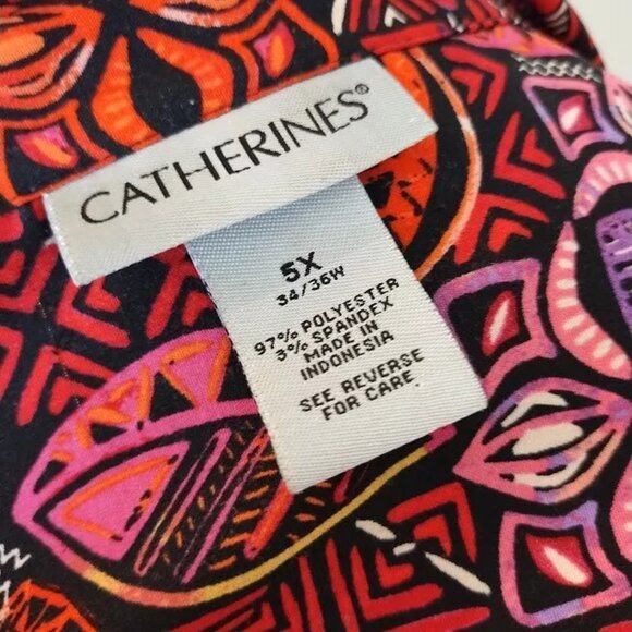 Catherines Button Up Blouse Womens Size 5X Roll Tab Sleeves Geometric Pockets - Picture 10 of 10
